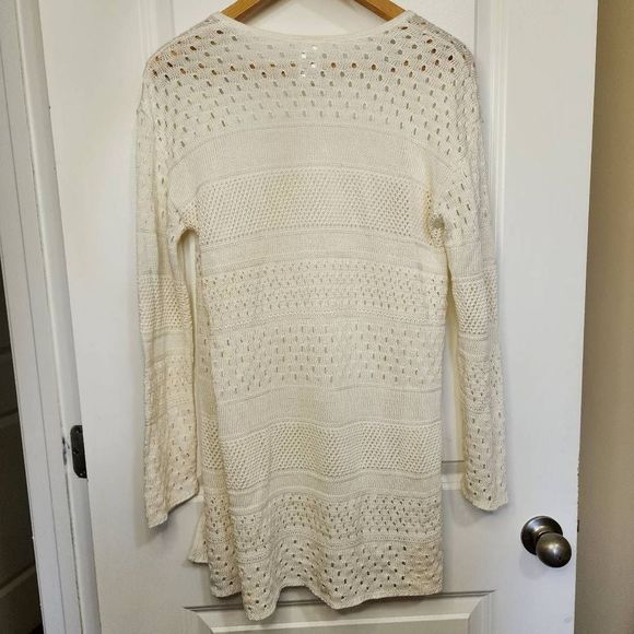 Time and Tru Women's Open Front Sweater Cardigan Acrylic Cream Juniors - Picture 5 of 5